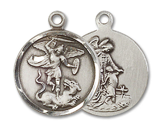 St Michael and Guardian Angel Medal - Sterling Silver 1/2 Round Pendant 0601RSS
