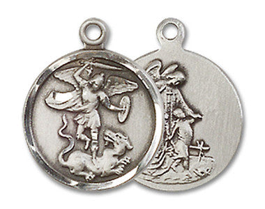 St. Michael & Guardian Angel Medal - Sterling Silver 1/2" Round Pendant (0601RSS)