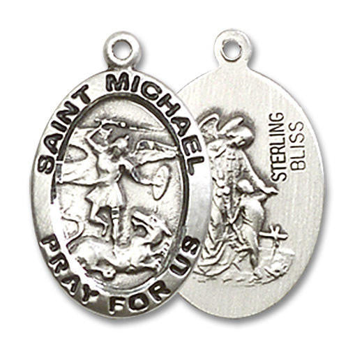 St Michael and Guardian Angel Medal - Sterling Silver 3/4 x 1/2 Oval Pendant 3987SS