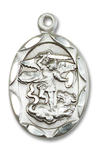 St Michael and Guardian Angel Medal - Sterling Silver 3/4 x 3/8 Oval Pendant 0612RSS