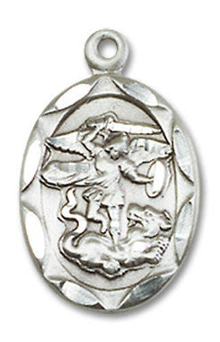 St. Michael & Guardian Angel Medal - Sterling Silver 3/4 x 3/8 Oval Pendant (0612RSS)