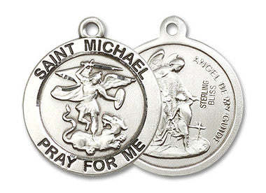 St. Michael & Guardian Angel Medal - Sterling Silver 7/8" x 7/8" Round Pendant (4082SS)