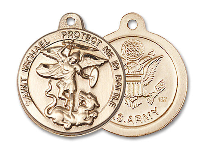 St Michael Army Medal - 14kt Gold 7/8 x 3/4 Round Pendant 0344