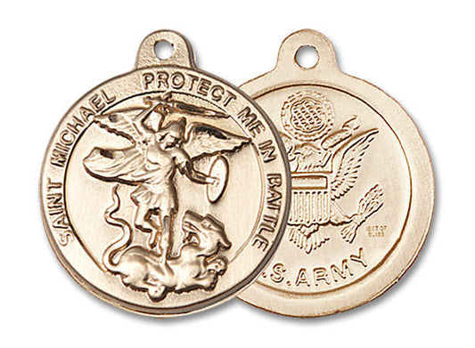 St Michael Army Medal - 14kt Gold 7/8 x 3/4 Round Pendant 0344