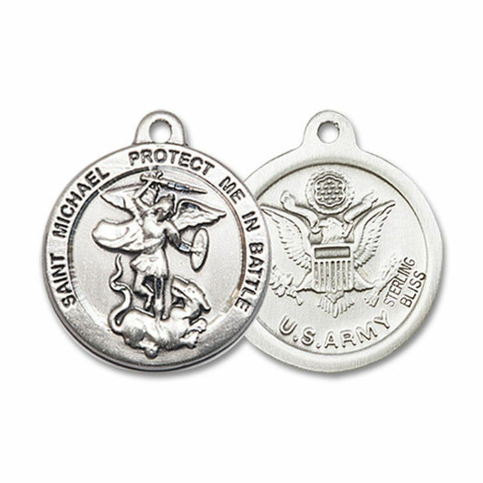 St Michael Army Medal - Sterling Silver 3/4 x 3/4 Round Pendant 0344SS2