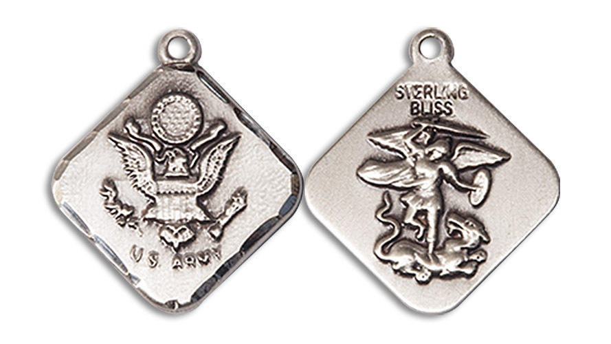 St Michael Army Medal - Sterling Silver 3/4 x 5/8 Diamond Shaped Pendant 1180SS2