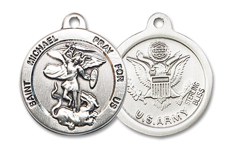 St Michael Army Medal - Sterling Silver 7/8 x 3/4 Round Pendant 0342SS2