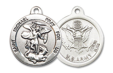 St. Michael Army Medal - Sterling Silver 7/8" x 3/4" Round Pendant (0342SS2)