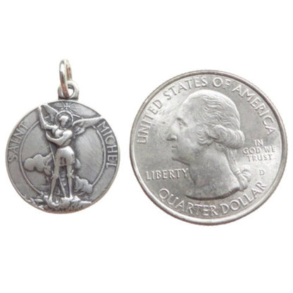 St. Michael Art Deco Medal - Sterling Silver 3/4" Round Antique Replica Pendant