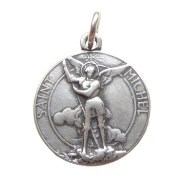 St. Michael Art Deco Medal - Sterling Silver 3/4" Round Antique Replica Pendant
