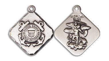 St. Michael Coast Guard Medal - Sterling Silver 3/4" x 5/8" Diamond Shaped Pendant (1180SS3)