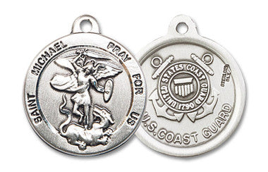 St. Michael Coast Guard Medal - Sterling Silver 7/8" x 3/4" Round Pendant (0342SS3)
