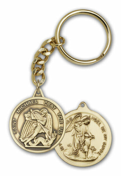 St Michael Keychain - Gold Finish