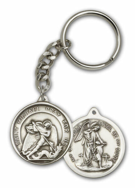 St Michael Keychain - Silver Finish