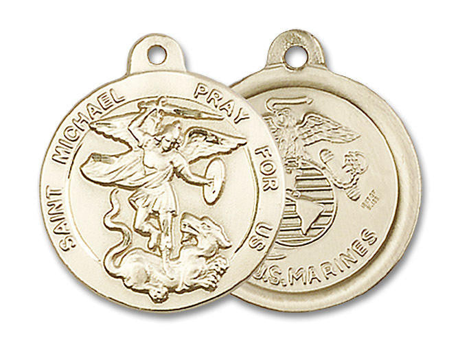 St Michael Marines Medal - 14kt Gold 7/8 x 3/4 Round Pendant 0342