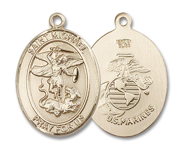 St Michael Marines Medal - 14kt Gold Oval Pendant 3 Sizes