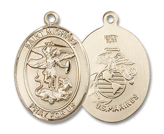 St Michael Marines Medal - 14kt Gold Oval Pendant 3 Sizes