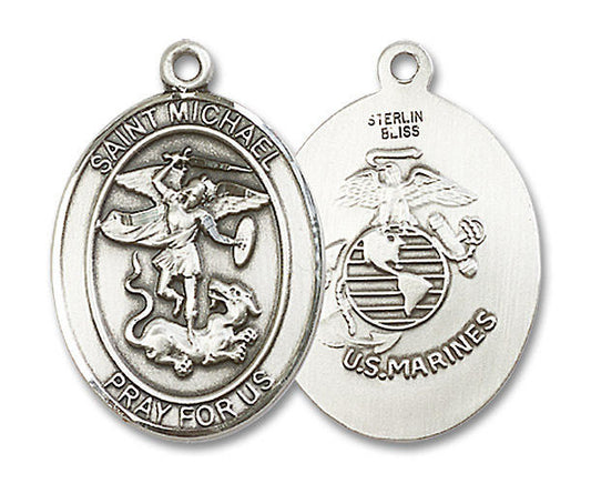 St Michael Marines Medal - Sterling Silver Oval Pendant 3 Sizes