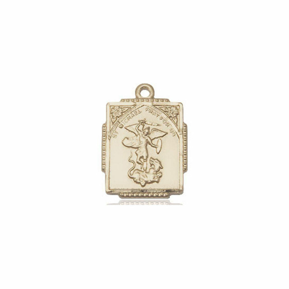 St Michael Medal - 14kt Gold 3/4 x 1/2 Rectangular Pendant 0804R