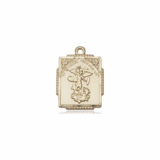 St Michael Medal - 14kt Gold 3/4 x 1/2 Rectangular Pendant 0804R