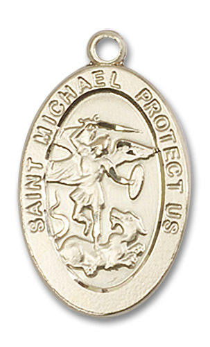 St Michael Medal - 14kt Gold 7/8 x 1/2 Oval Pendant 4123R