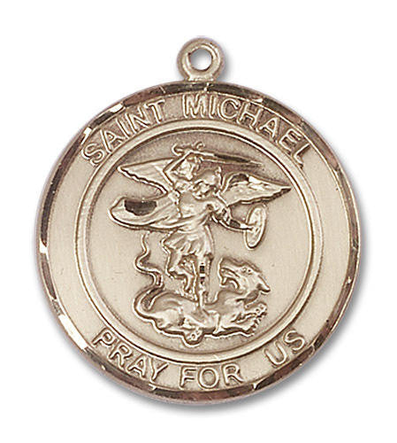 St Michael Medal - 14kt Gold Round Pendant 2 Sizes