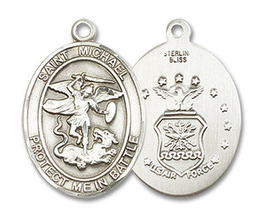 St. Michael Medal Air Force Sterling Silver 3/4" x 1/2" Oval Pendant (1172SS1)