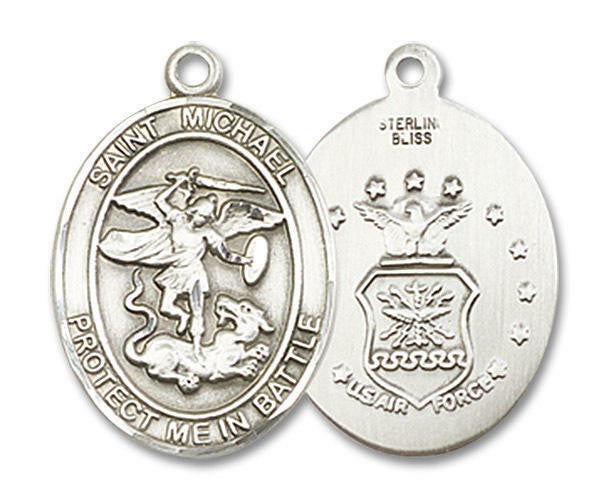St Michael Medal Air Force Sterling Silver 3/4 x 1/2 Oval Pendant 1172SS1