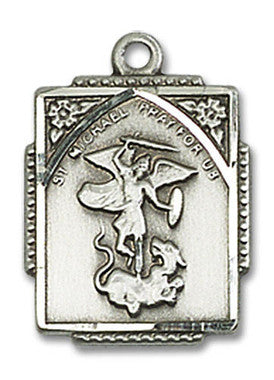 St. Michael Medal - Sterling Silver 3/4" x 1/2" Rectangular Pendant (0804RSS)