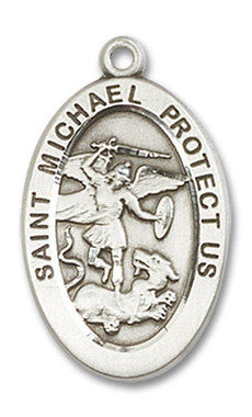 St. Michael Medal - Sterling Silver 7/8" x 1/2" Oval Pendant (4123RSS)