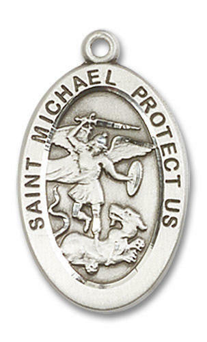 St Michael Medal - Sterling Silver 7/8 x 1/2 Oval Pendant 4123RSS
