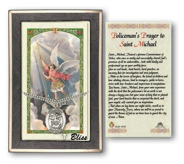 St. Michael Medal With Prayer Card - Sterling Silver 1" x 3/4" Oval Pendant (PC7076SS)