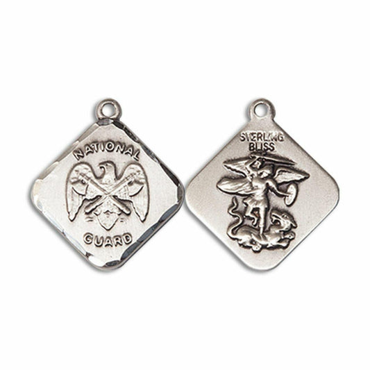 St Michael National Guard Medal - Sterling Silver 3/4 x 5/8 Diamond Shaped Pendant 1180SS5