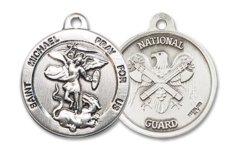 St Michael National Guard Medal - Sterling Silver 7/8 x 3/4 Round Pendant 0342SS5