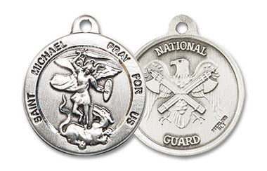 St. Michael National Guard Medal - Sterling Silver 7/8" x 3/4" Round Pendant (0342SS5)