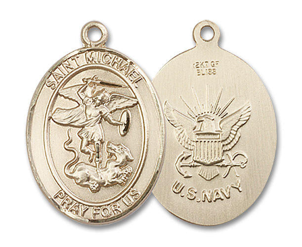 St Michael Navy Medal - 14kt Gold Oval Pendant 3 Sizes