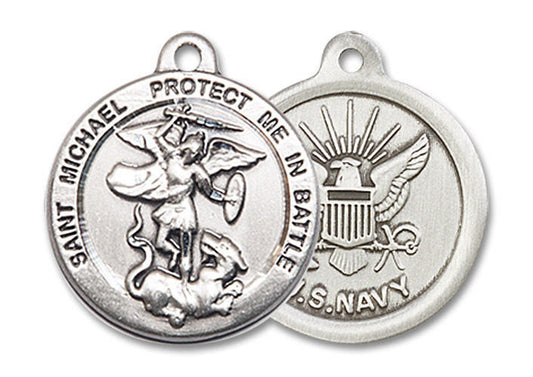 St Michael Navy Medal - Sterling Silver 3/4 x 3/4 Round Pendant 0344SS6