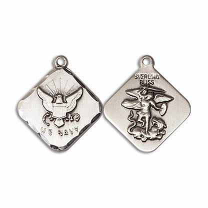St Michael Navy Medal - Sterling Silver 3/4 x 5/8 Diamond Shaped Pendant 1180SS6