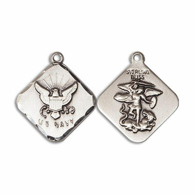 St. Michael Navy Medal - Sterling Silver 3/4" x 5/8" Diamond Shaped Pendant (1180SS6)