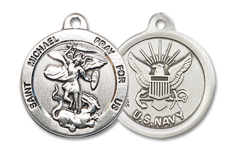 St Michael Navy Medal - Sterling Silver 7/8 x 3/4 Round Pendant 0342SS6