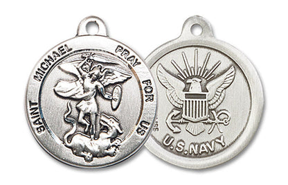 St Michael Navy Medal - Sterling Silver 7/8 x 3/4 Round Pendant 0342SS6