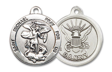 St. Michael Navy Medal - Sterling Silver 7/8" x 3/4" Round Pendant (0342SS6)