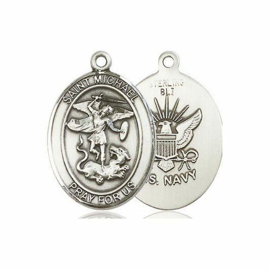 St Michael Navy Medal - Sterling Silver Oval Pendant 3 Sizes