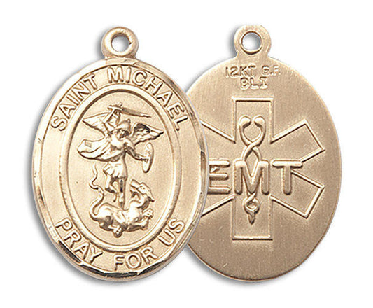 St Michael Paramedic Medal - 14kt Gold Oval Pendant 3 Sizes