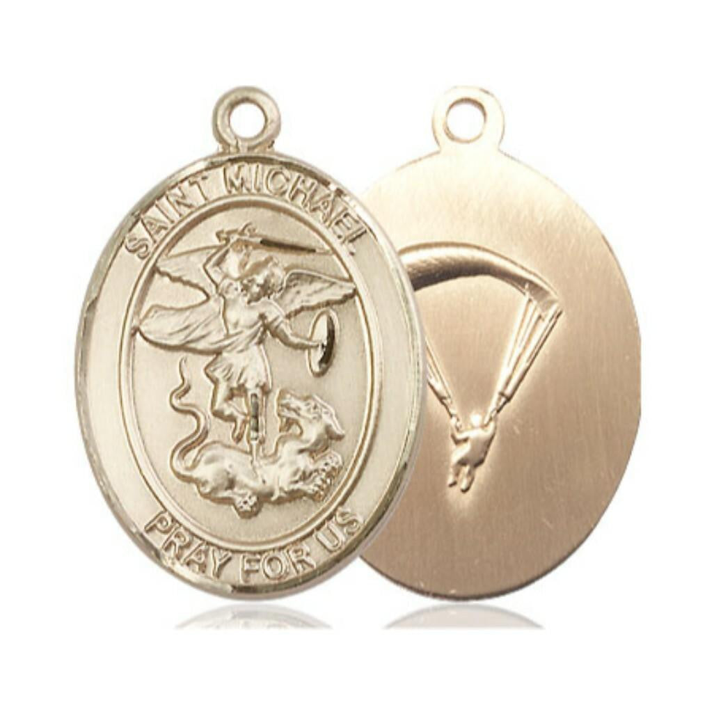 St Michael Paratrooper Medal - 14kt Gold Oval Pendant 3 Sizes