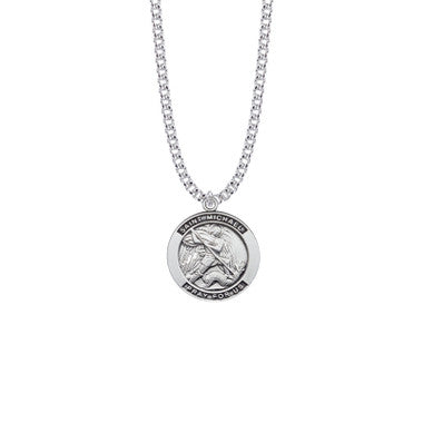 Men's St. Michael Necklace - Sterling Silver Round Pendant On 24" Stainless Chain (SM8208SH)