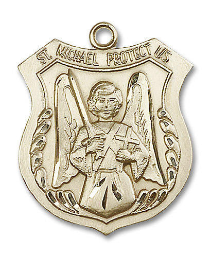 St Michael Police Shield Medal - 14kt Gold Pendant 3 Sizes