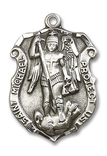 St Michael Police Shield Medal - Sterling Silver Oval Pendant 2 Sizes