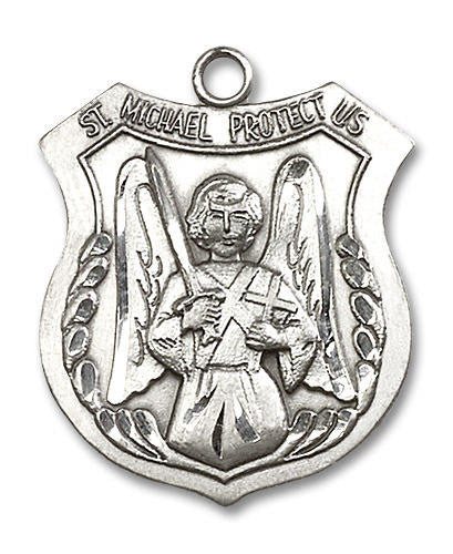 St Michael Police Shield Medal - Sterling Silver Pendant 3 Sizes