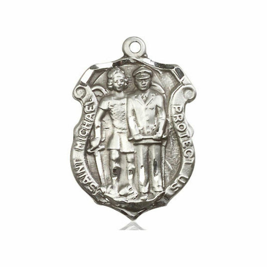 St Michael Police Shield Pendant - Sterling Silver 2 Sizes